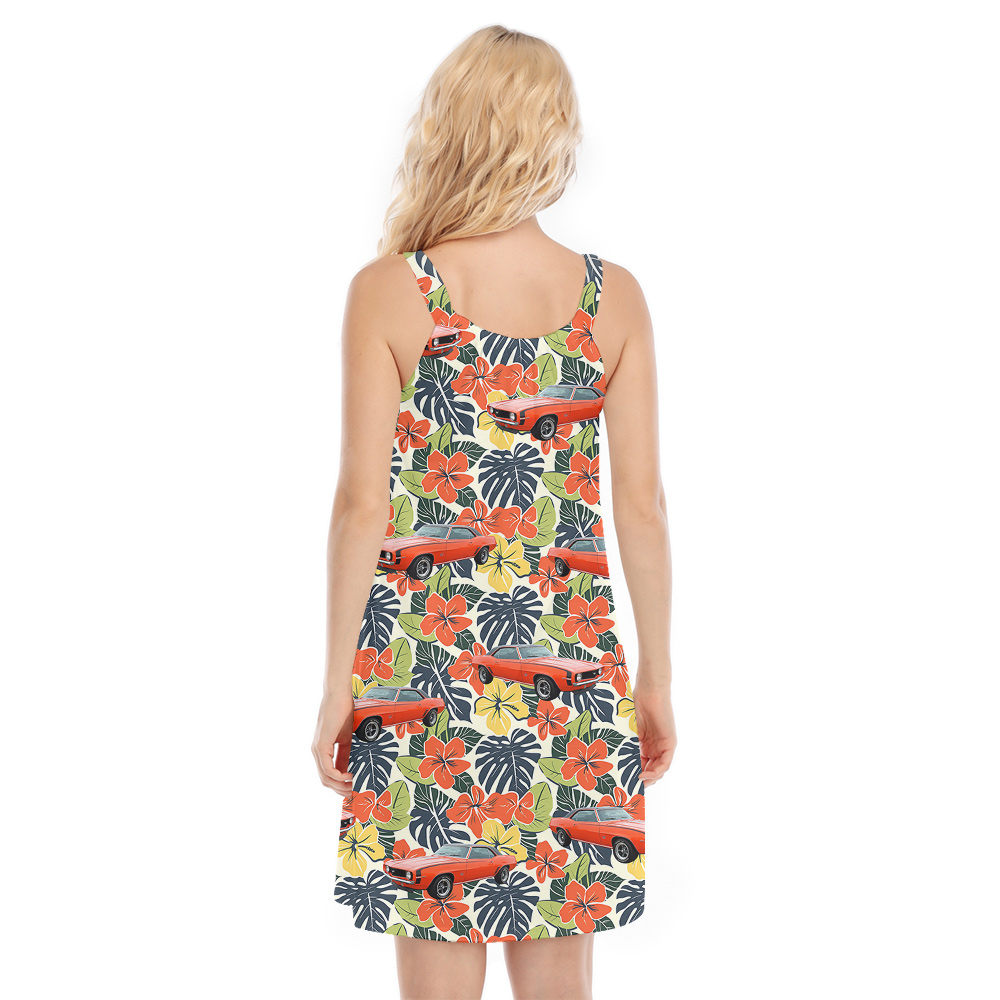 Dazzling Hibiscus Custom Hawaiian Cami Dress with Car
