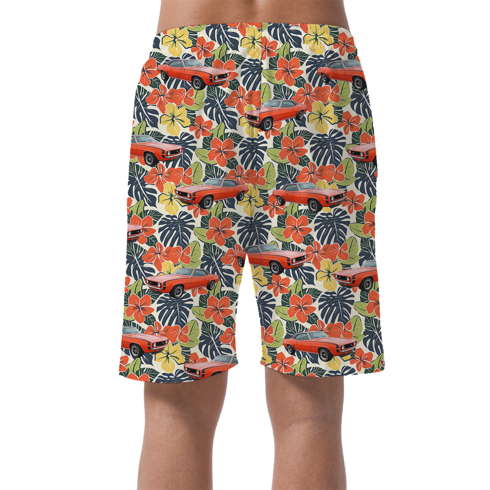 Lush Hibiscus Custom Hawaiian Men Short with Car