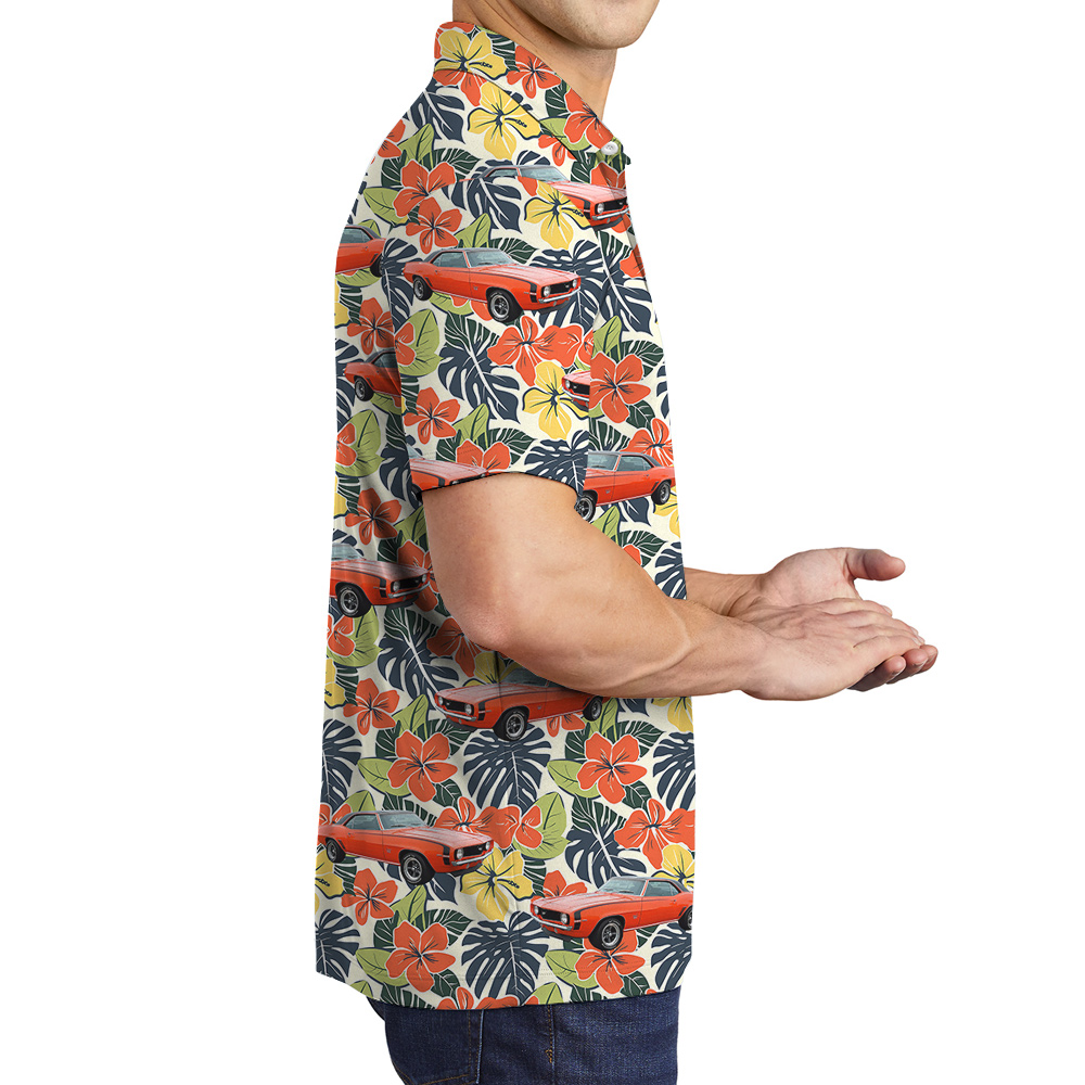 Hibiscus Forest Custom Hawaiian Men Polo Shirt with Car