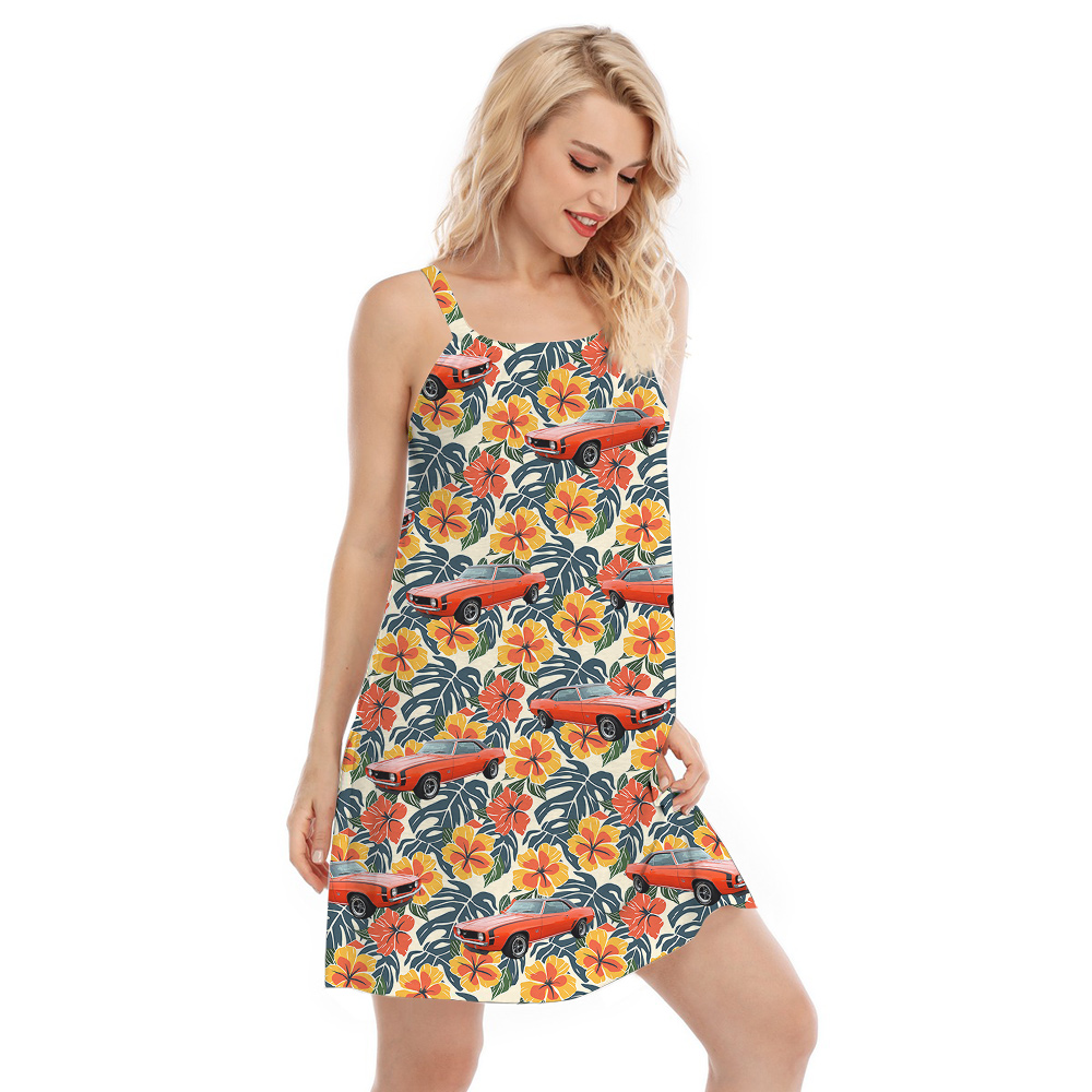 Aloha Hibiscus Custom Hawaiian Cami Dress with Car