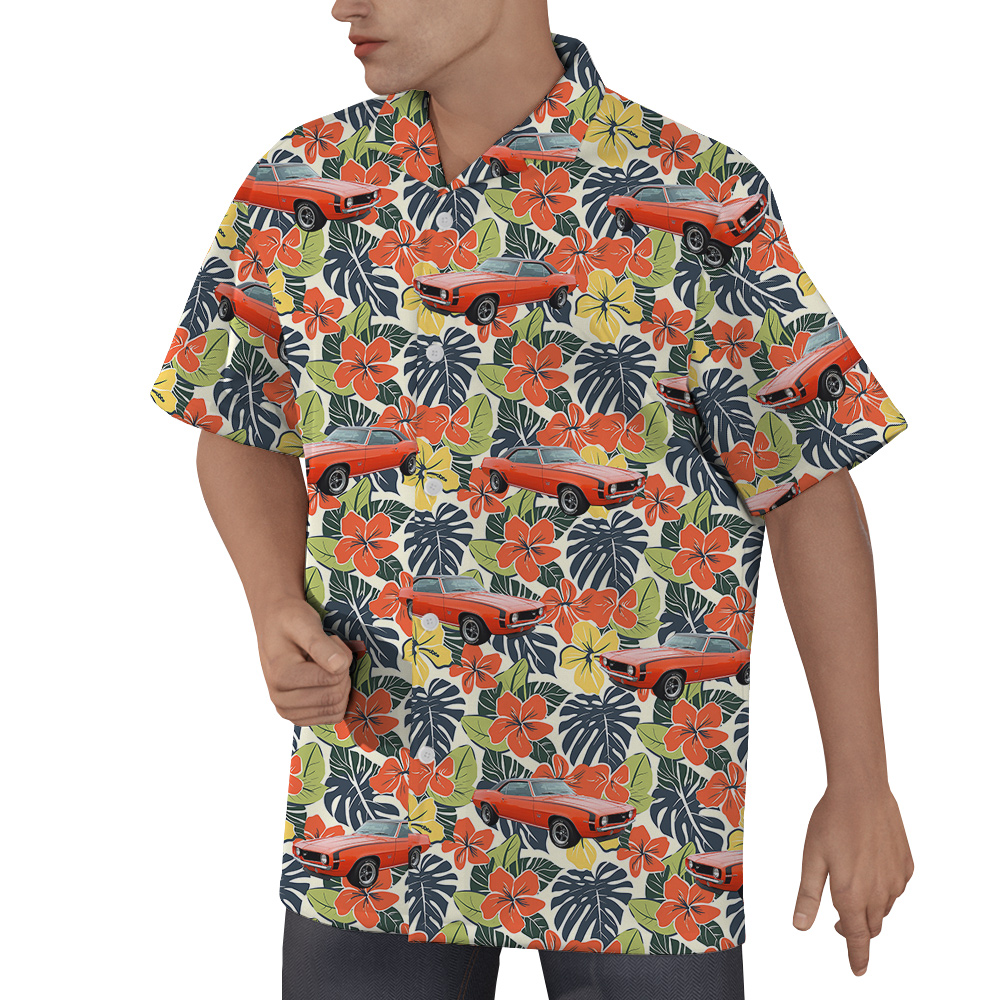 Hibiscus Forest Custom Hawaiian Men Shirt with Car