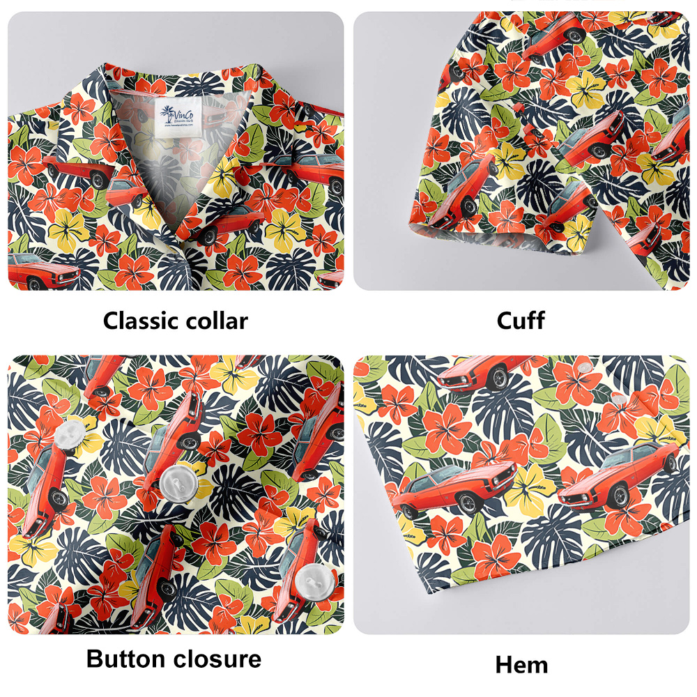Hibiscus Forest Custom Hawaiian Men Shirt with Car