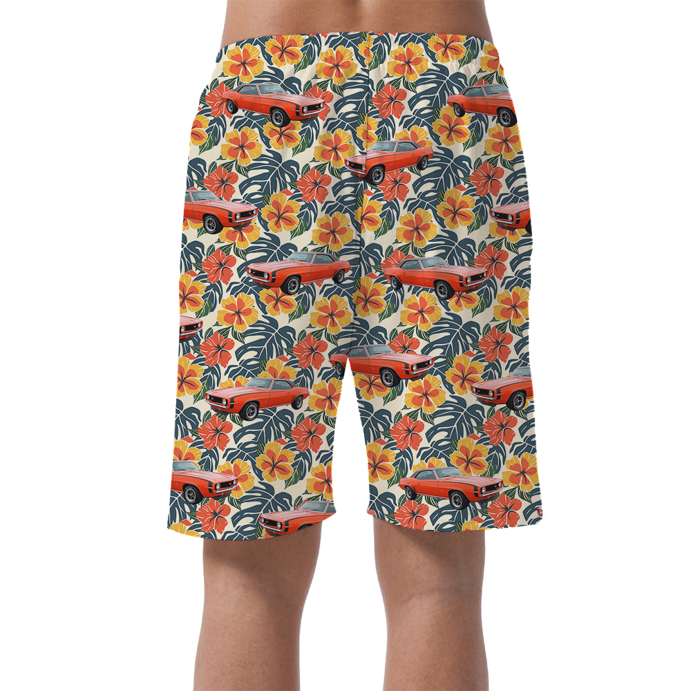 Tropical Hibiscus Custom Hawaiian Men Short with Car