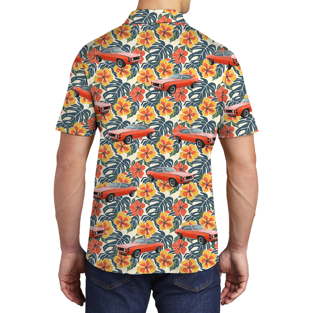 Colorful Hibiscus Custom Hawaiian Men Polo Shirt with Car