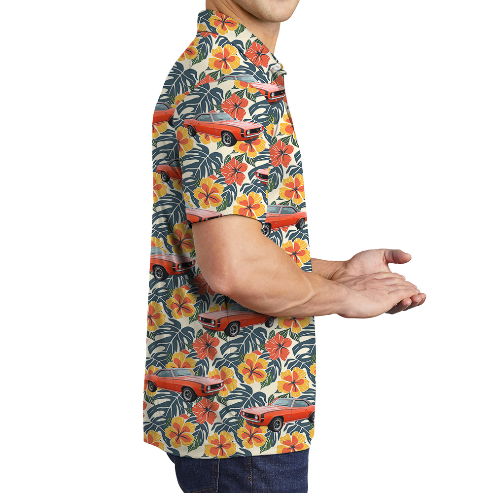 Colorful Hibiscus Custom Hawaiian Men Polo Shirt with Car