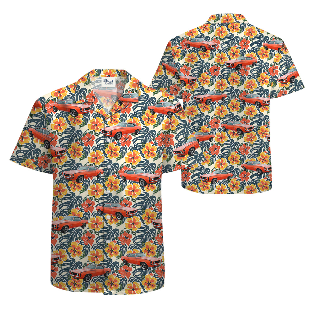 Colorful Hibiscus Custom Hawaiian Men Shirt with Car