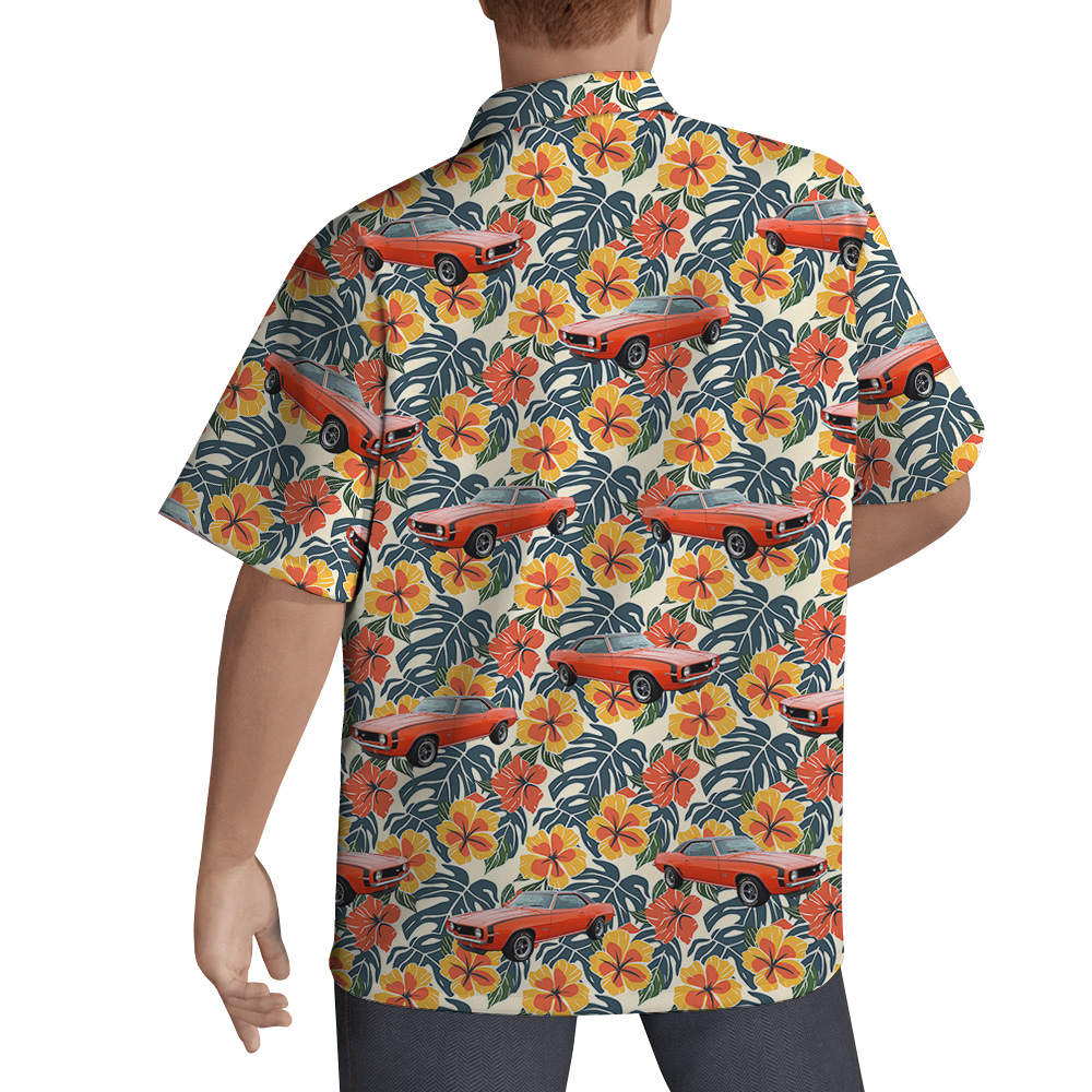Colorful Hibiscus Custom Hawaiian Men Shirt with Car
