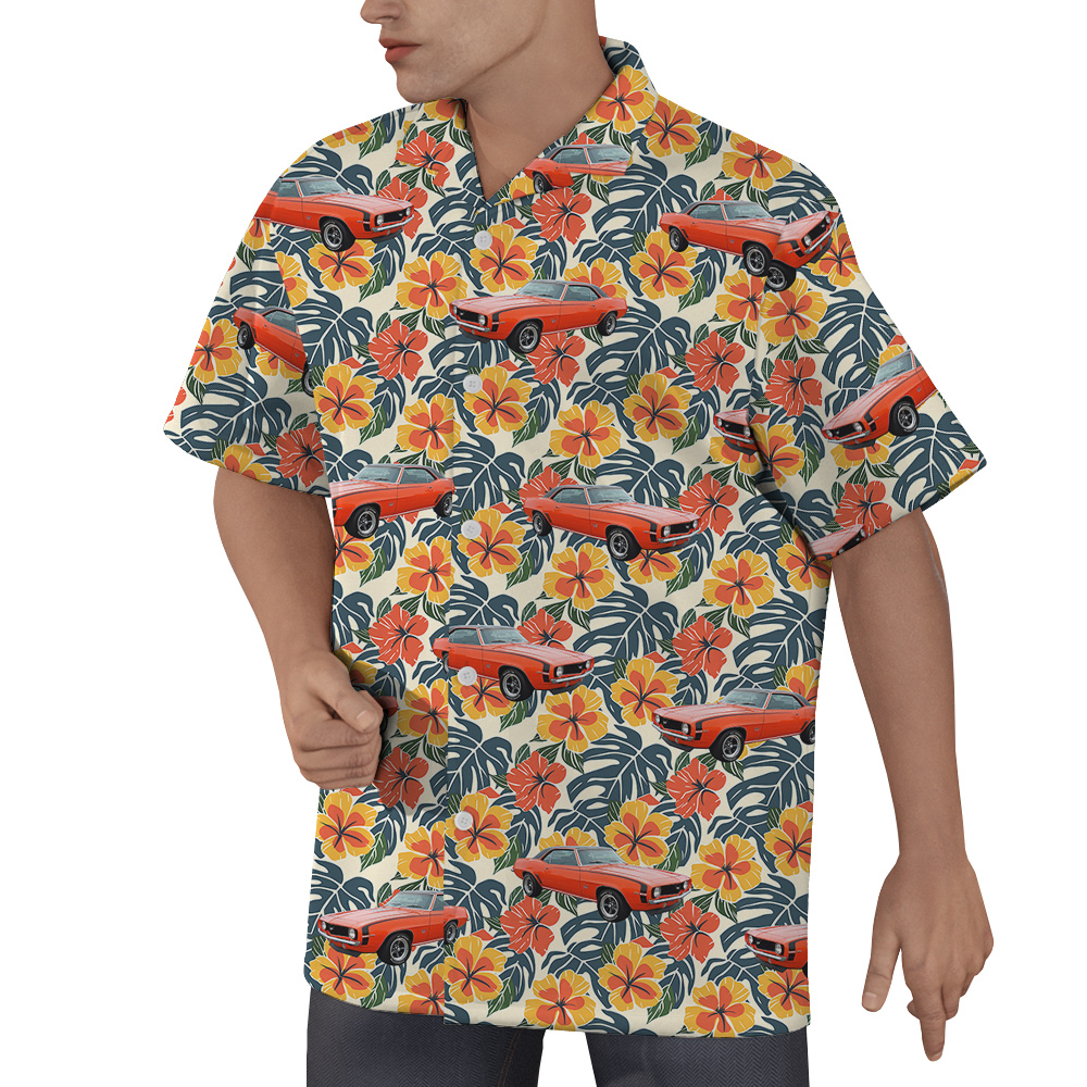 Colorful Hibiscus Custom Hawaiian Men Shirt with Car