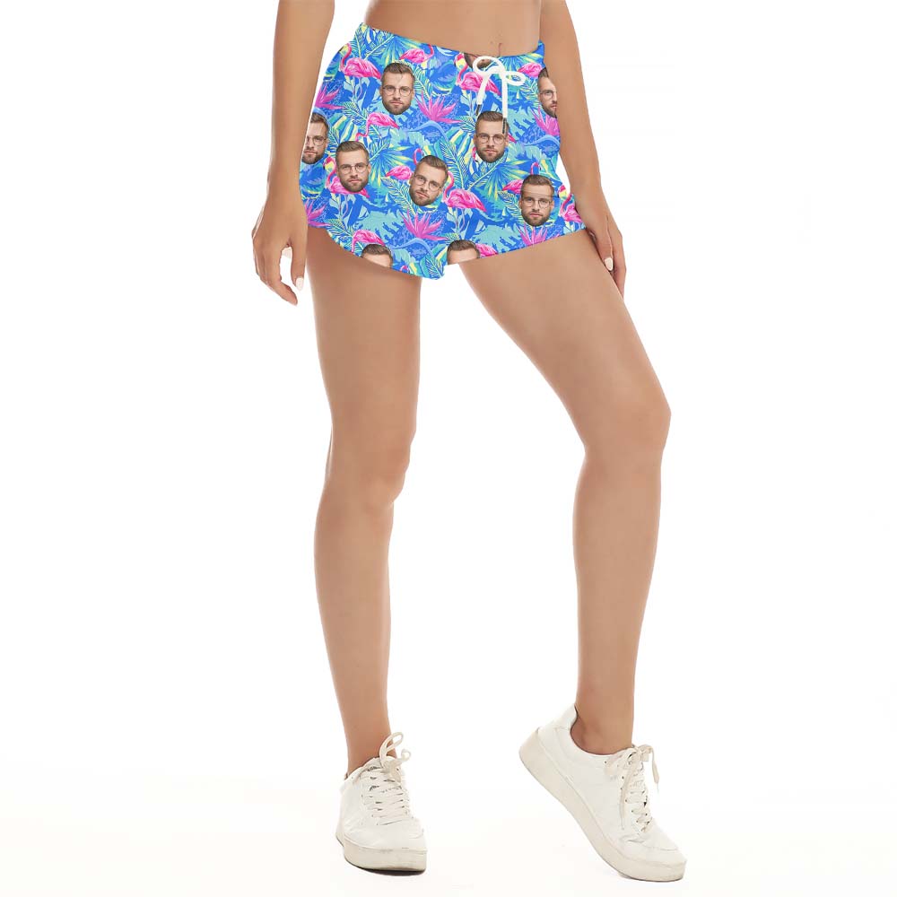 Customized Hawaiian Shorts with Personal Face And Flamingo Print