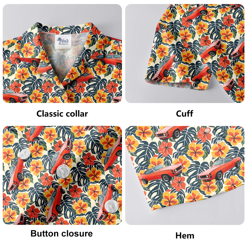 Colorful Hibiscus Custom Hawaiian Men Shirt with Car