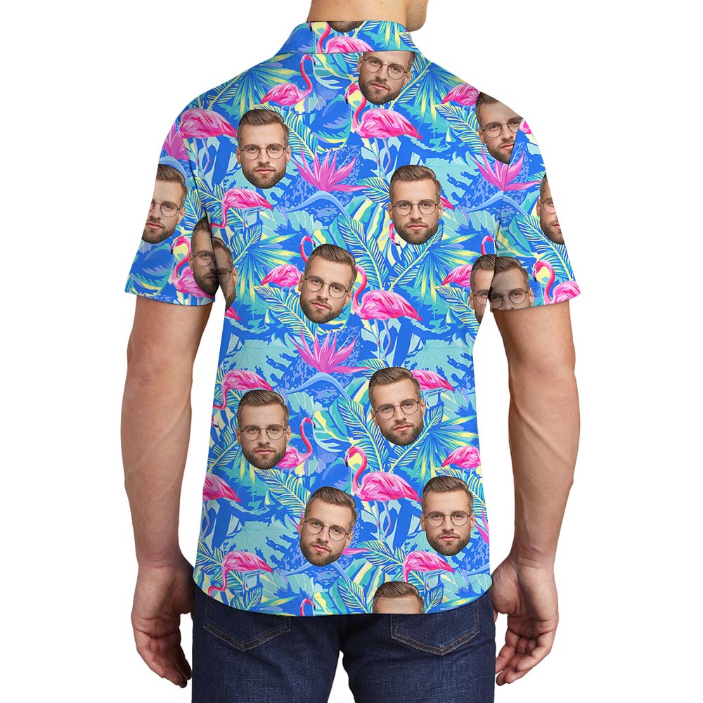 Custom Face &amp; Flamingo Tropical Collared Polos