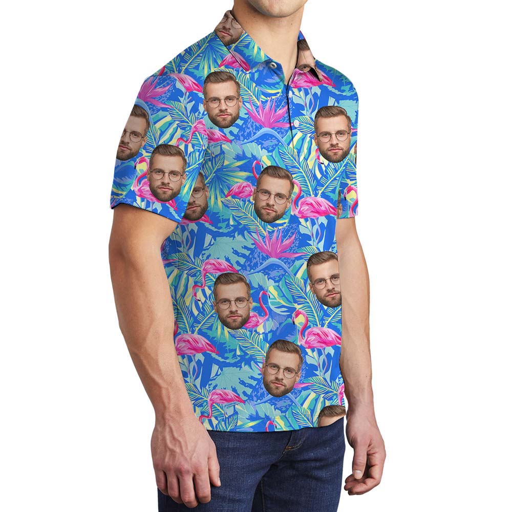 Custom Face &amp; Flamingo Tropical Collared Polos