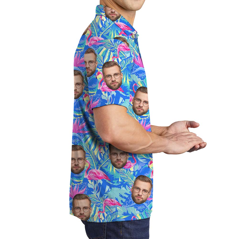 Custom Face &amp; Flamingo Tropical Collared Polos