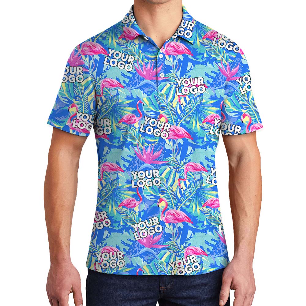 Custom Face Design on Flamingo Tropical Collared Polo Shirt - variant image 1