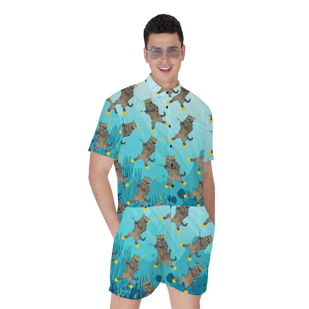 Hawaiian Men's Romper For Meow Lover - variant image 1