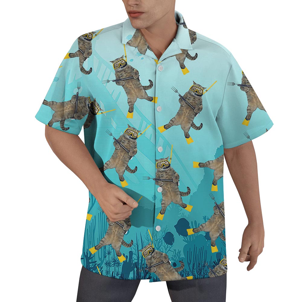Cute Ocean-Meow Hawaiian Shirt Men - variant image 1
