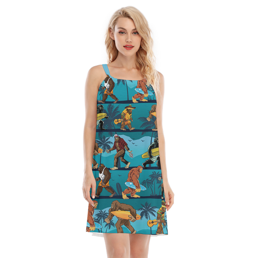Cool Sasquatch Surfing Tropical Blue Hawaiian Cami Dress - variant image 1