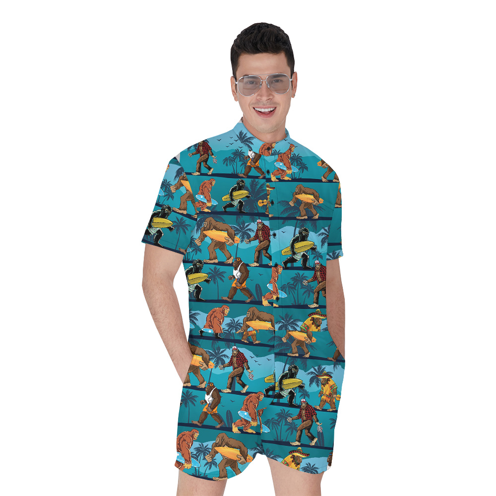 Funny Bigfoot Tropical Blue Men's Hawaiian Romper - variant image 1