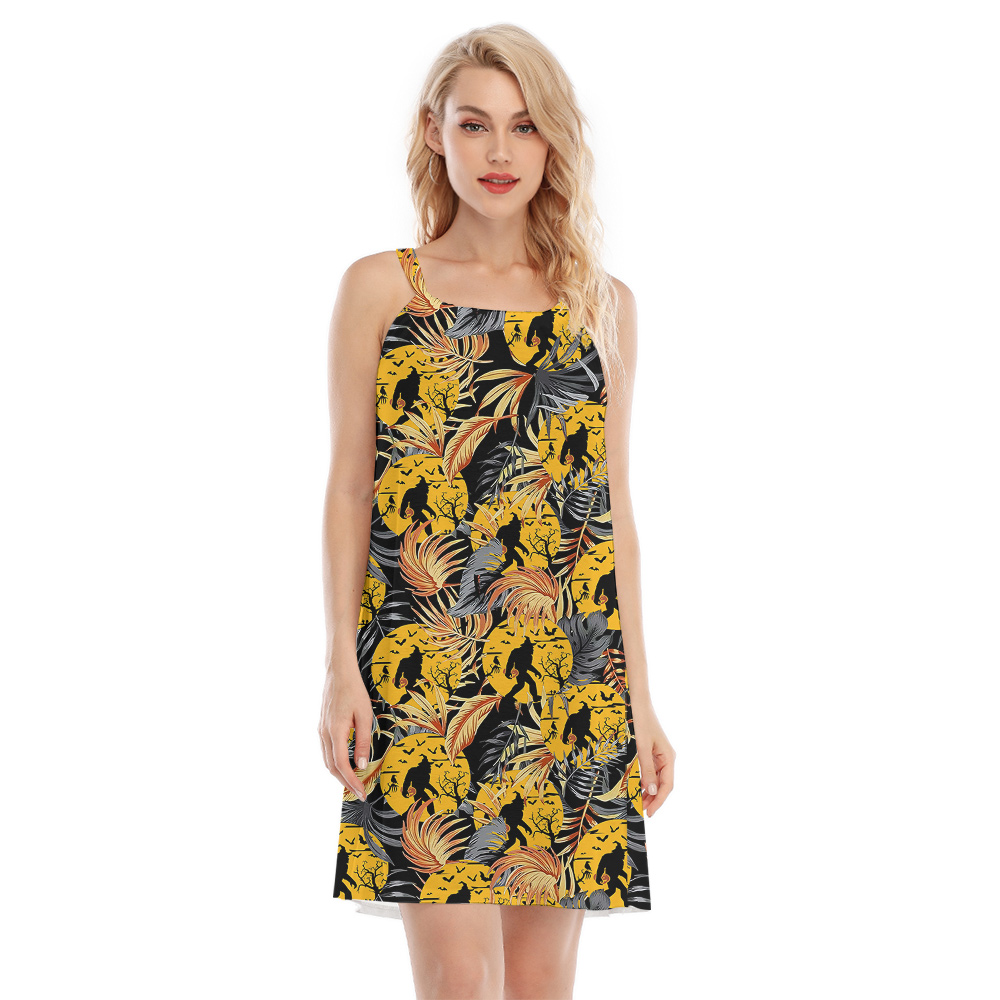 Funny Bigfoot Pumpkin Halloween Tropical Orange Hawaiian Cami Dress - variant image 1