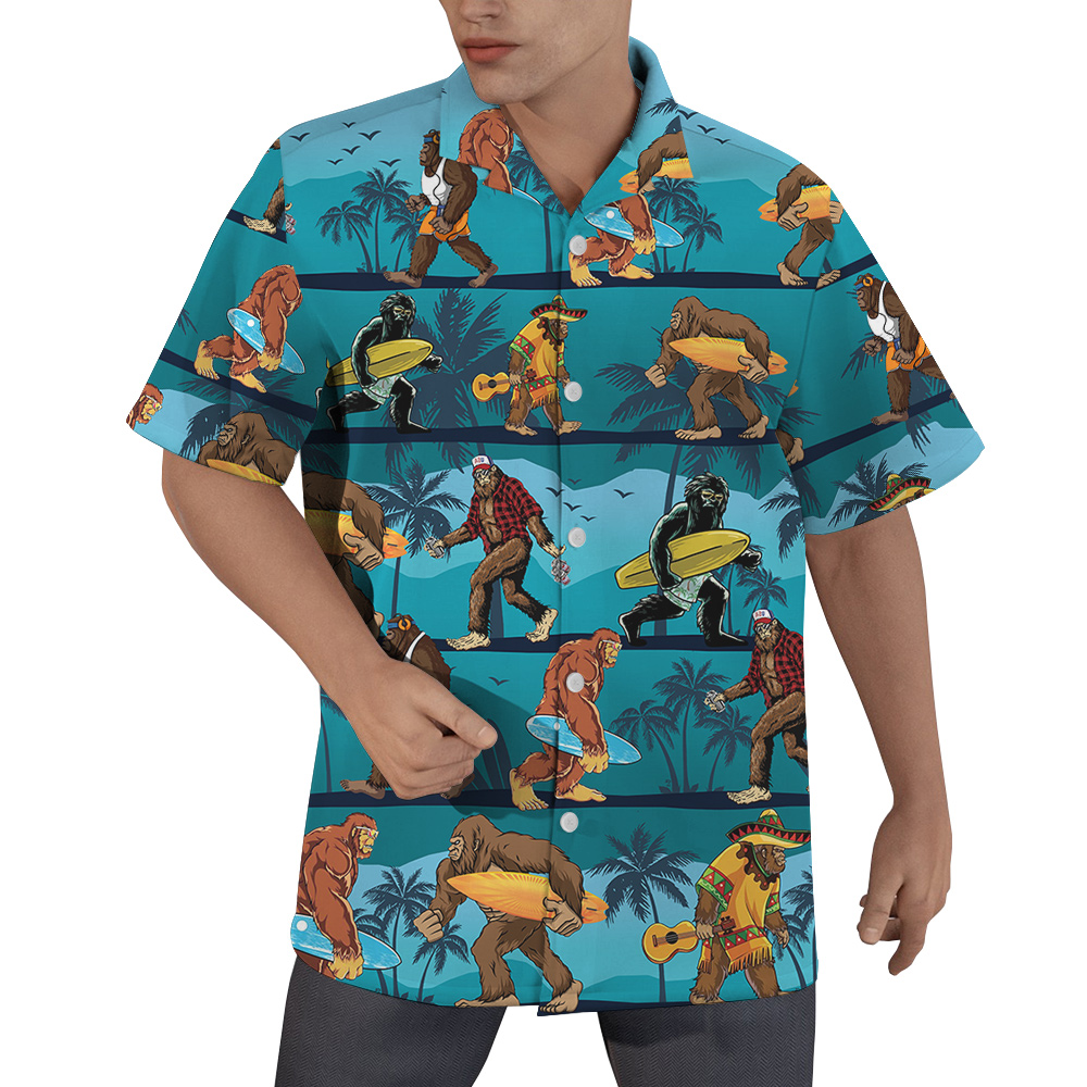 Funny Sasquatch Tropical Blue Aloha Shirt - variant image 1