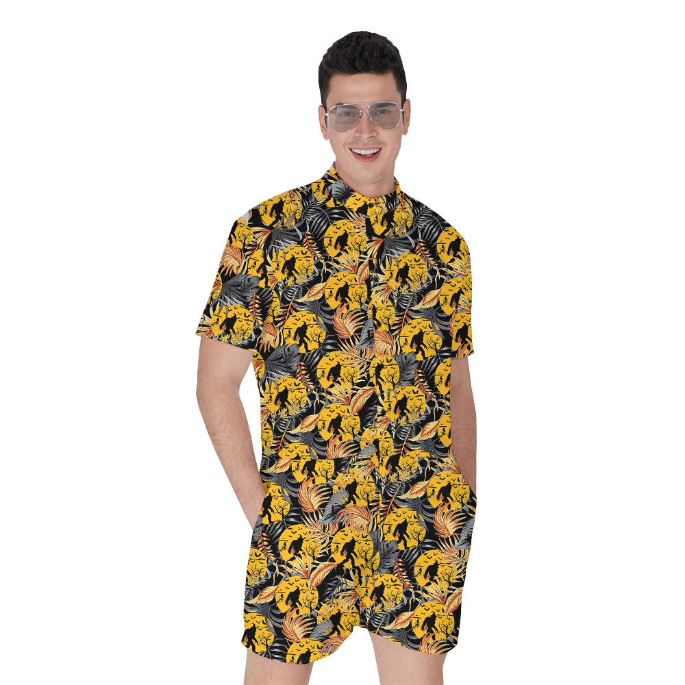 Tropical Halloween Sasquatch Men's Hawaiian Romper - variant image 1