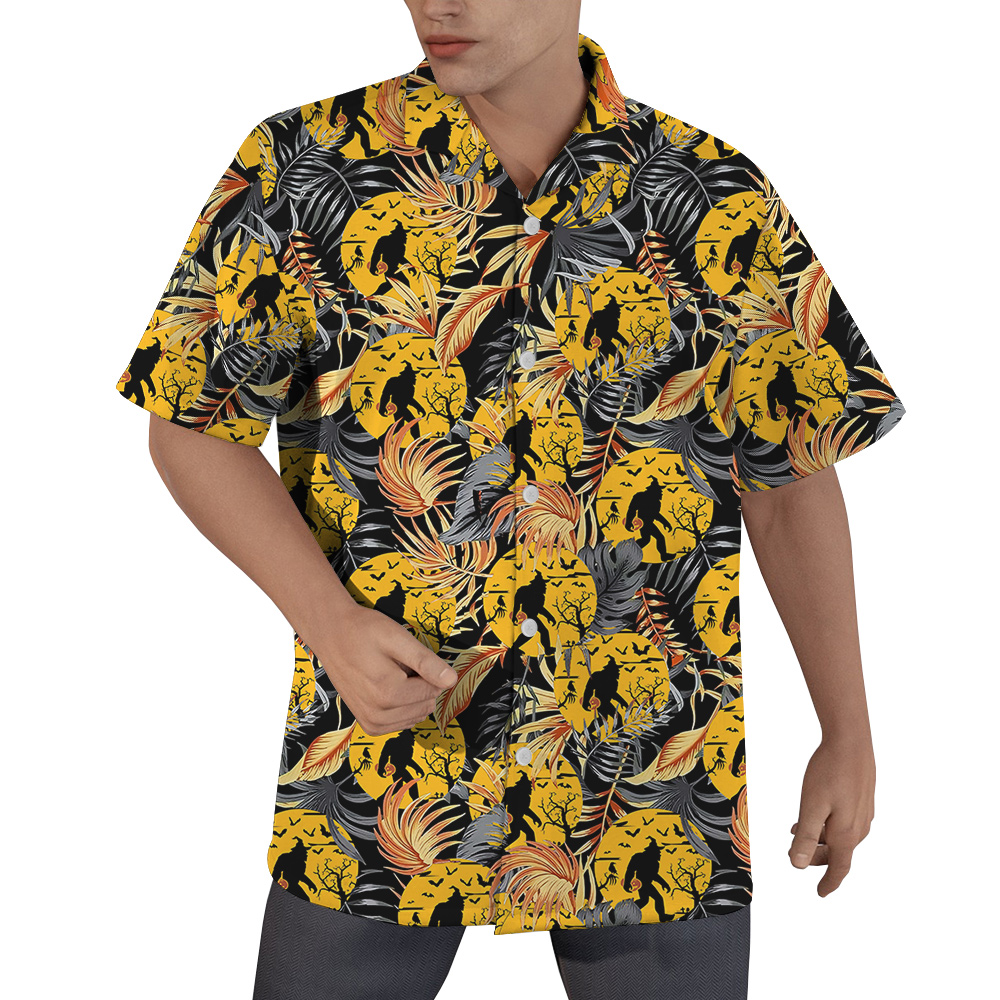 Cool Bigfoot With Pumpkin Halloween Orange Hawaiian Shirt - variant image 1