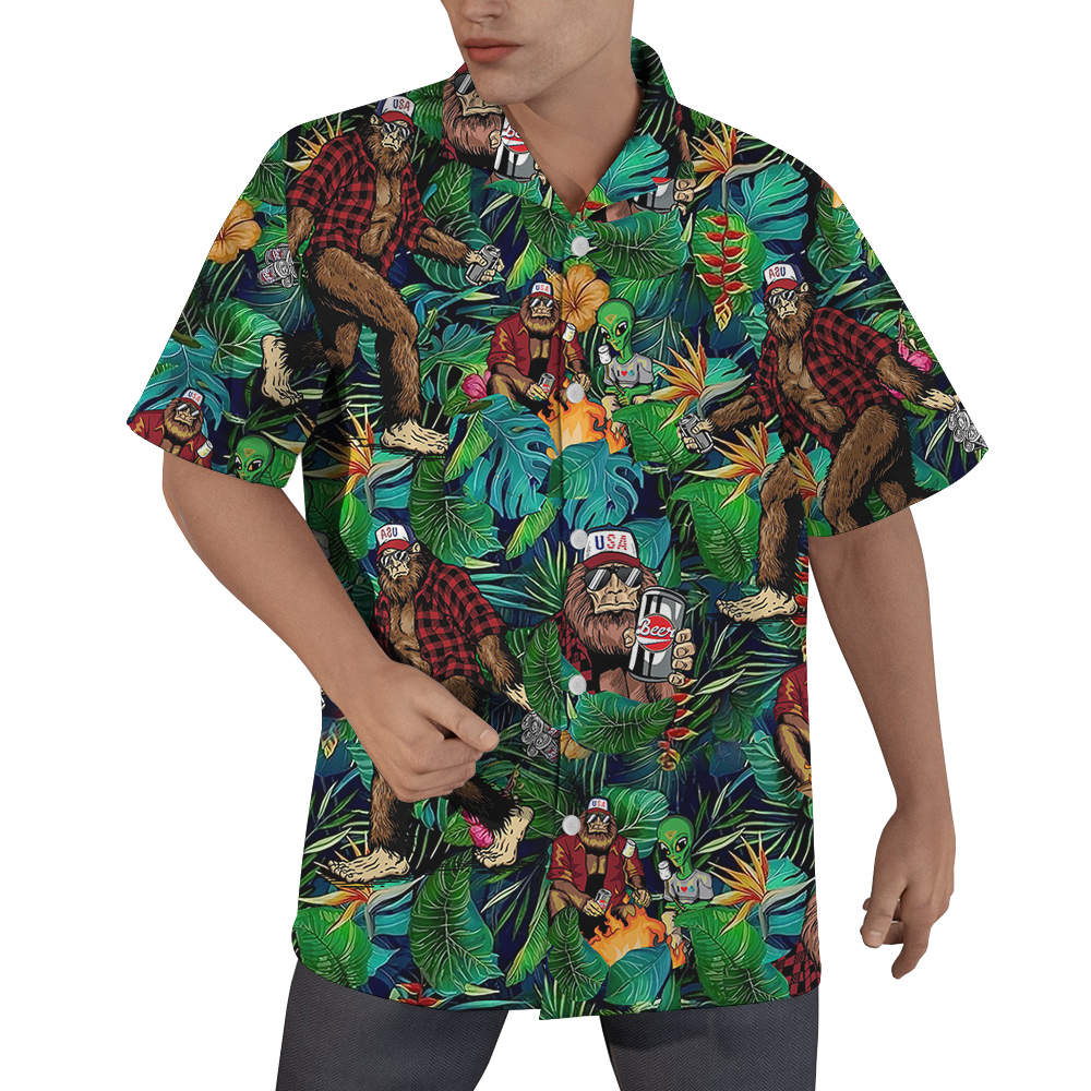 Tropical Alien Bigfoot And Beer Hawaiian Shirt - variant image 1