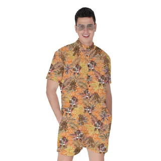 Vintage Palm Trees Baseball Bigfoot Hawaiian Men's Romper
