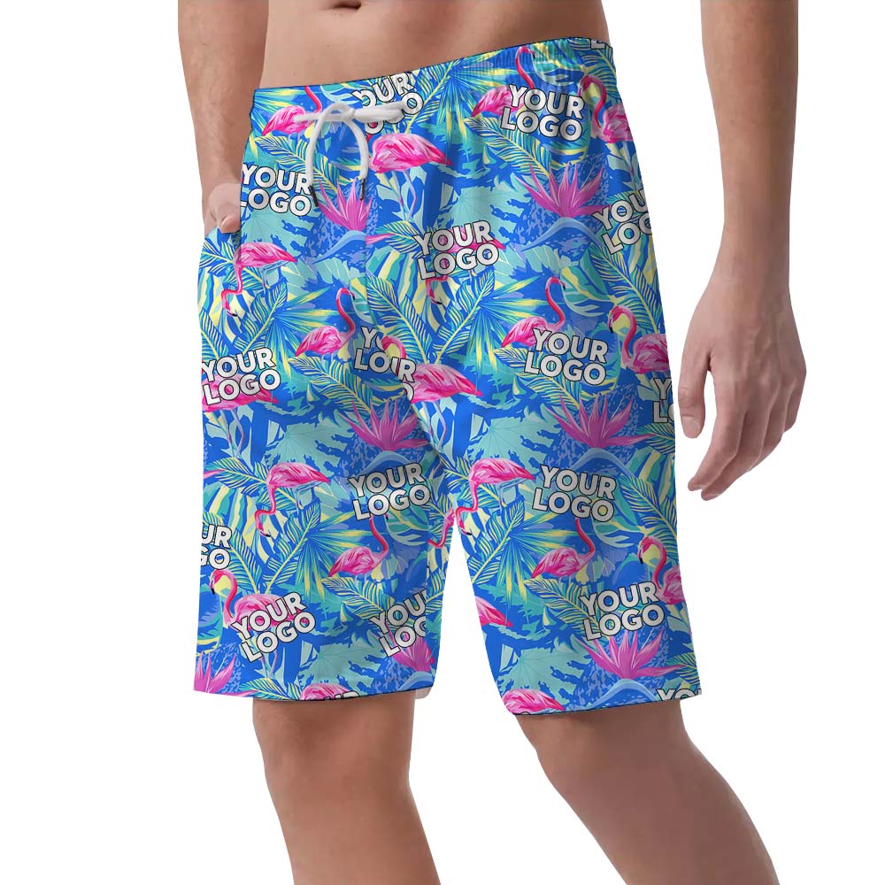 Flamingo Print with Face Tropical Men's Swim Trunks