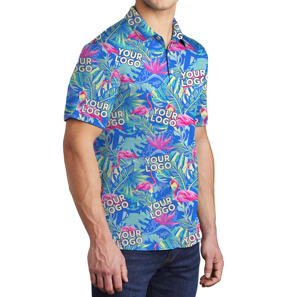 Custom Face Design on Flamingo Tropical Collared Polo Shirt