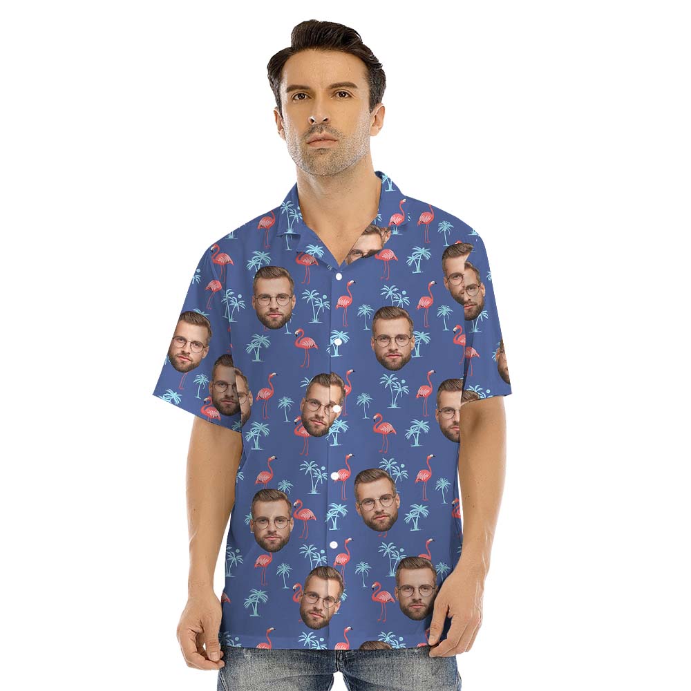 Custom Photo Flamingo Themed Hawaiian Shirt For Family And Dog