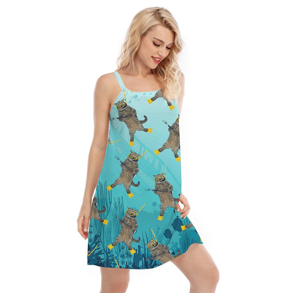 Beach Hawaiian Cami Dress For Meow Lover