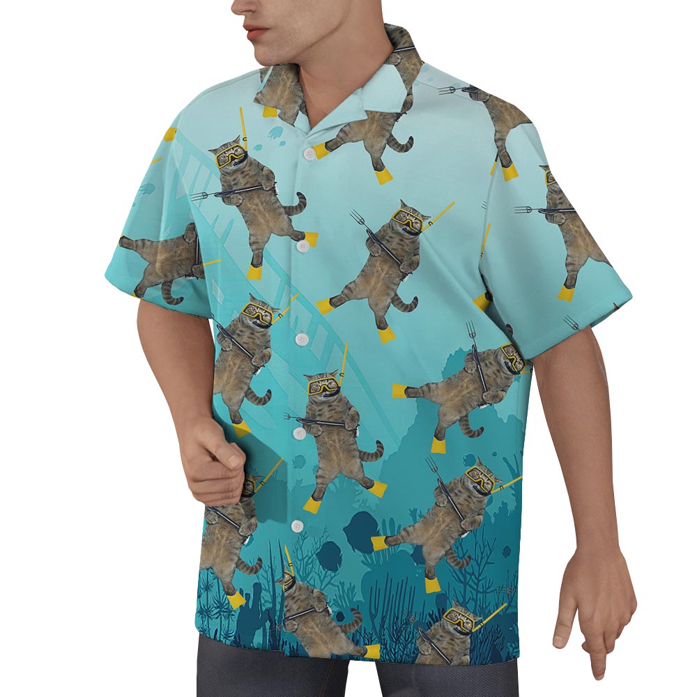 Cute Ocean-Meow Hawaiian Shirt Men