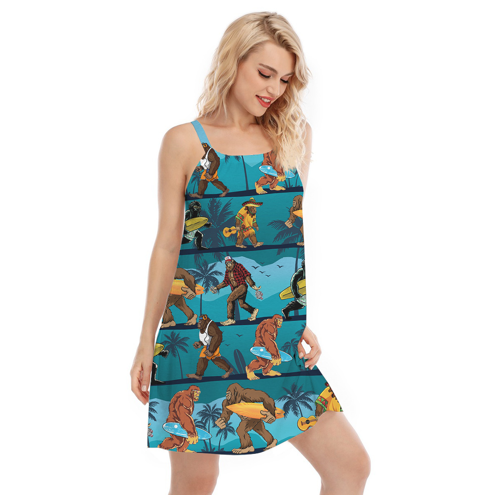 Cool Sasquatch Surfing Tropical Blue Hawaiian Cami Dress