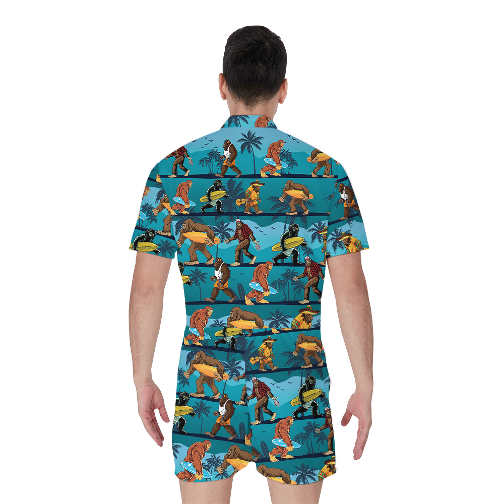 Funny Bigfoot Tropical Blue Men's Hawaiian Romper
