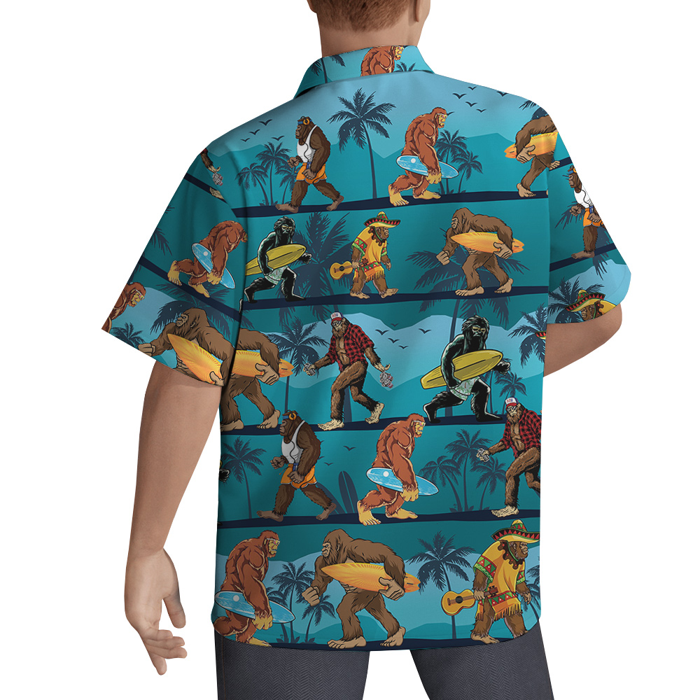 Funny Sasquatch Tropical Blue Aloha Shirt