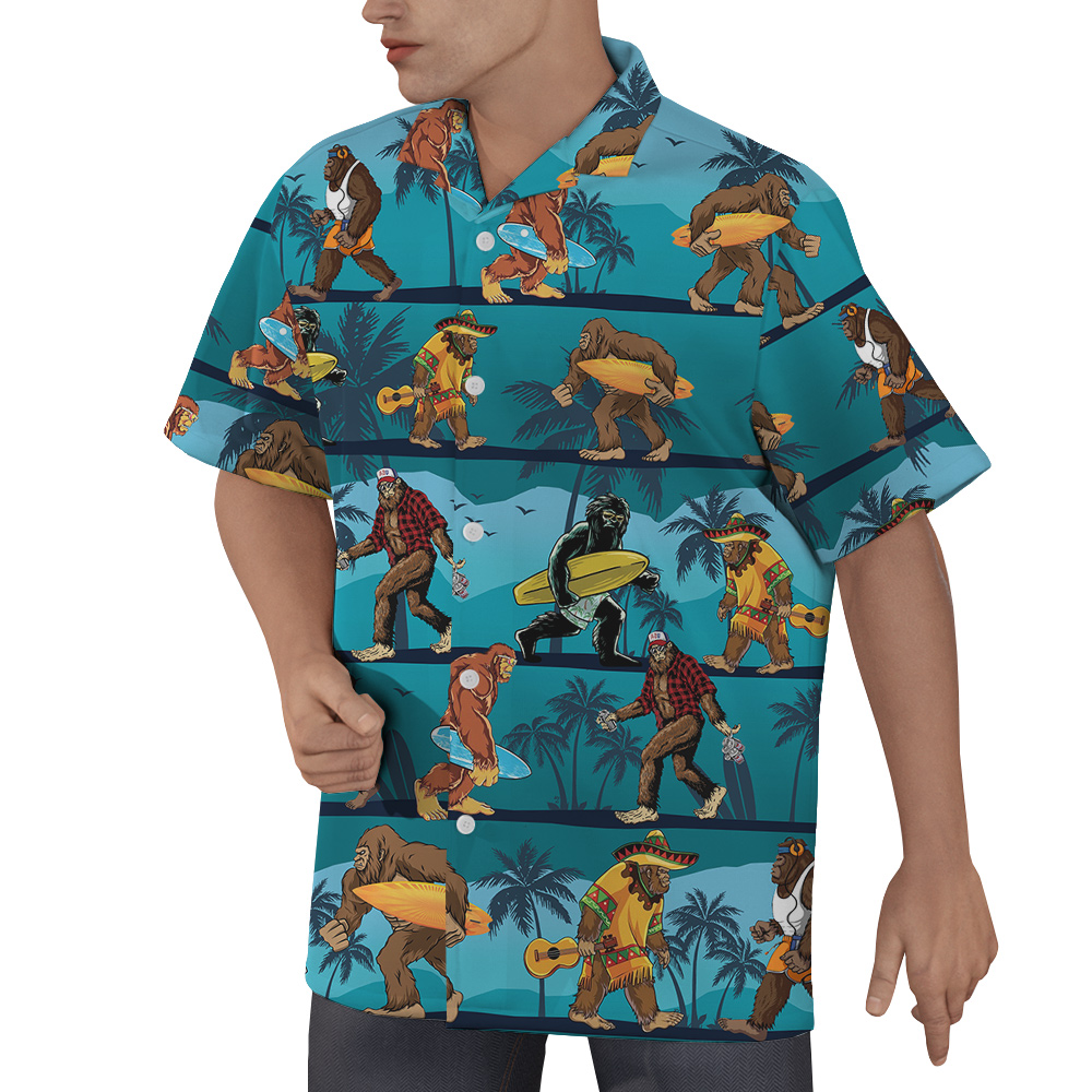 Funny Sasquatch Tropical Blue Aloha Shirt