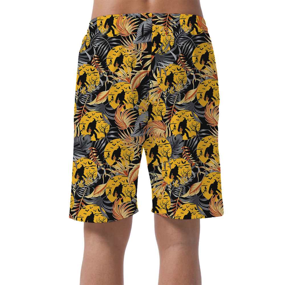 Cool Bigfoot Halloween Tropical Orange Hawaiian Beach Shorts For Men