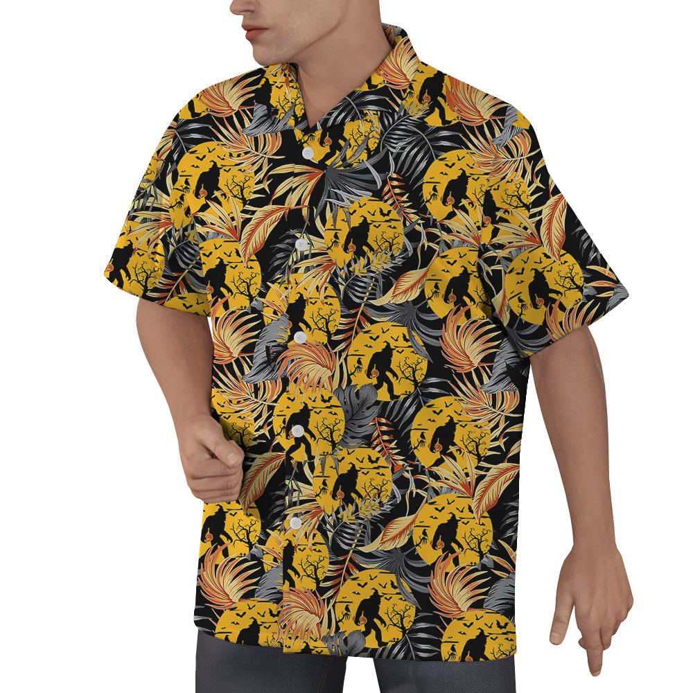 Cool Bigfoot With Pumpkin Halloween Orange Hawaiian Shirt
