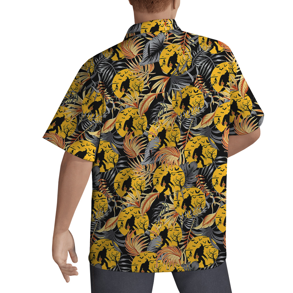 Cool Bigfoot With Pumpkin Halloween Orange Hawaiian Shirt