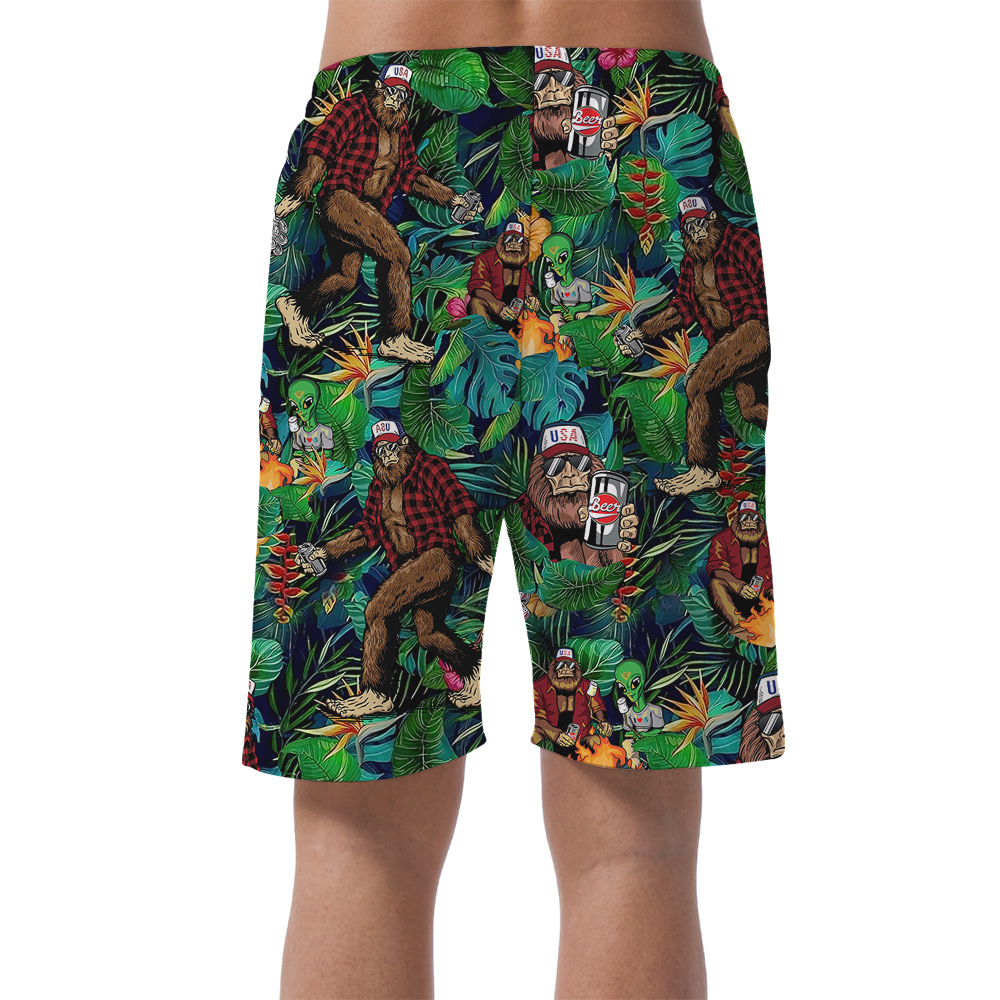 Tropical Bigfoot Beer Hawaiian Beach Shorts For Men