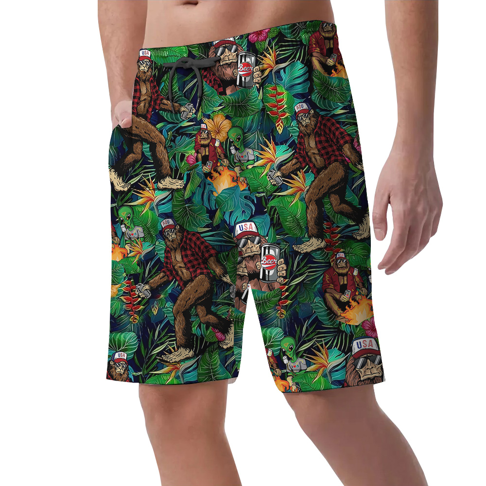Tropical Bigfoot Beer Hawaiian Beach Shorts For Men