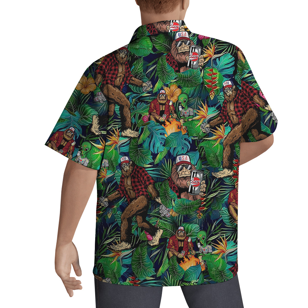 Tropical Alien Bigfoot And Beer Hawaiian Shirt