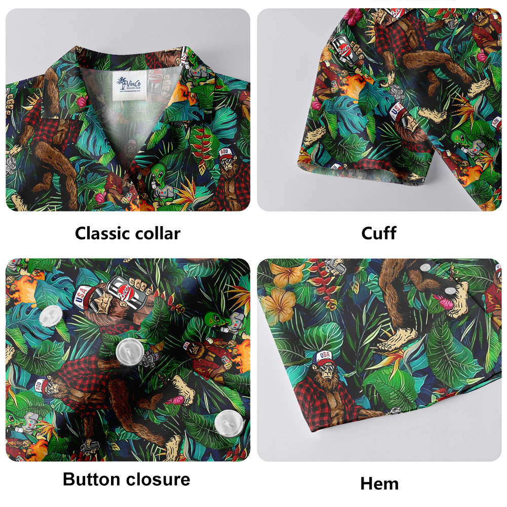 Tropical Alien Bigfoot And Beer Hawaiian Shirt
