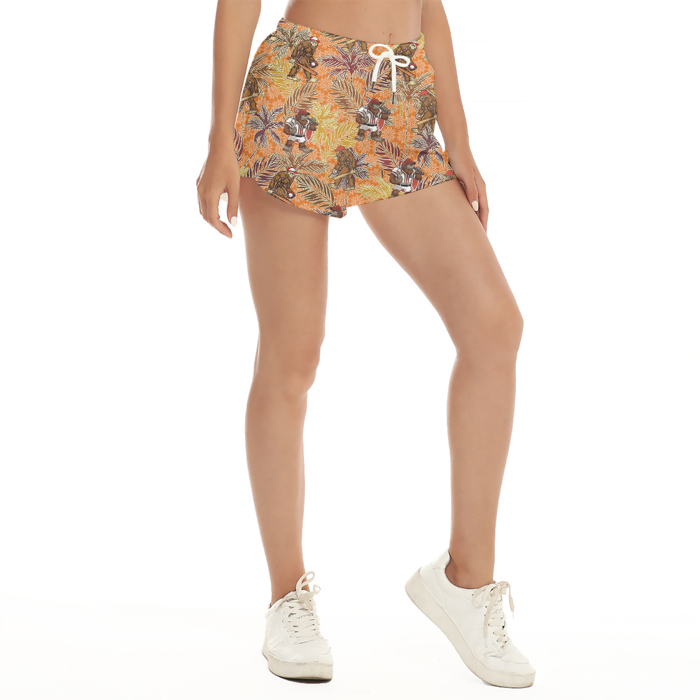 Funny Baseball Sasquatch Tropical Palm Trees Hawaiian Beach Shorts For Women
