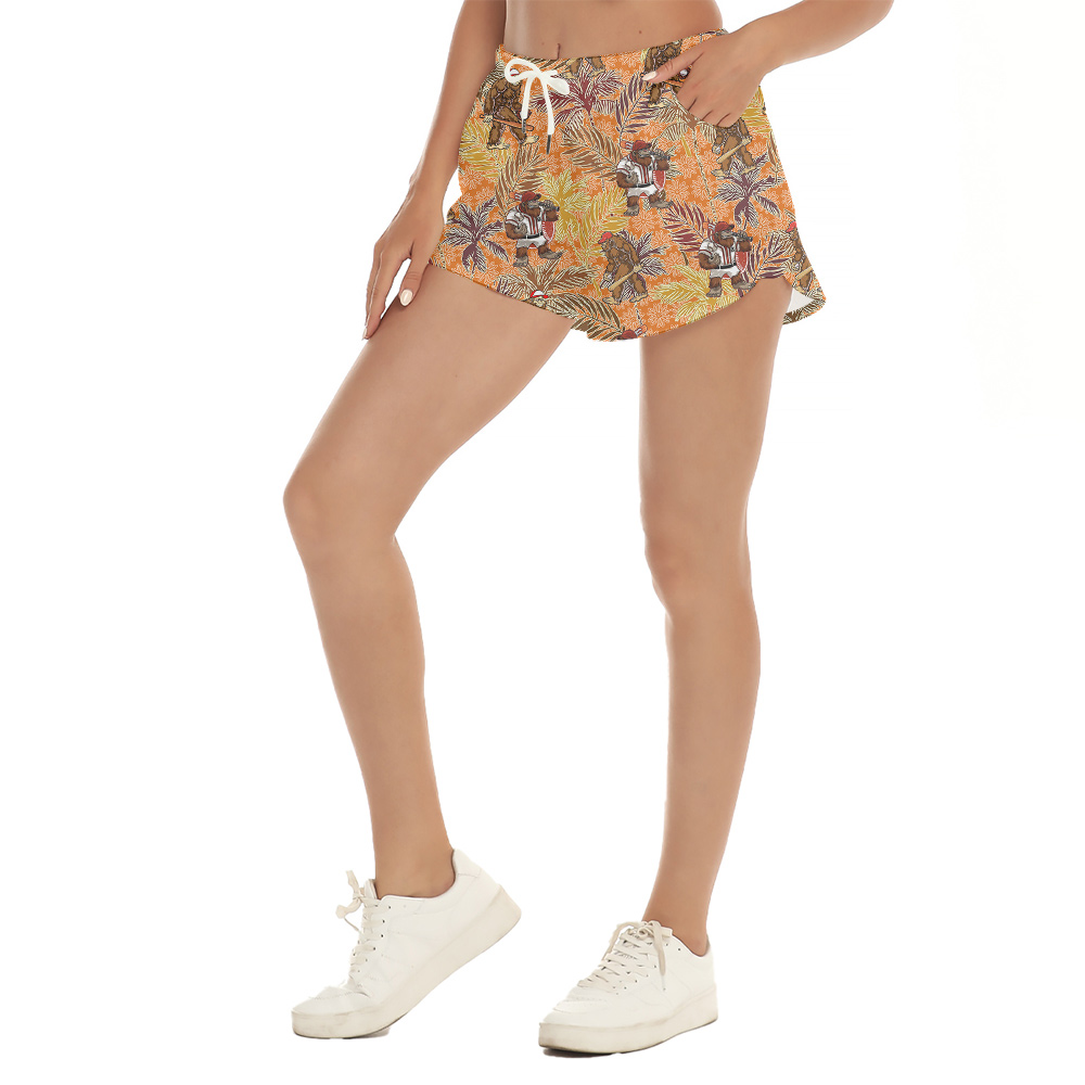 Funny Baseball Sasquatch Tropical Palm Trees Hawaiian Beach Shorts For Women