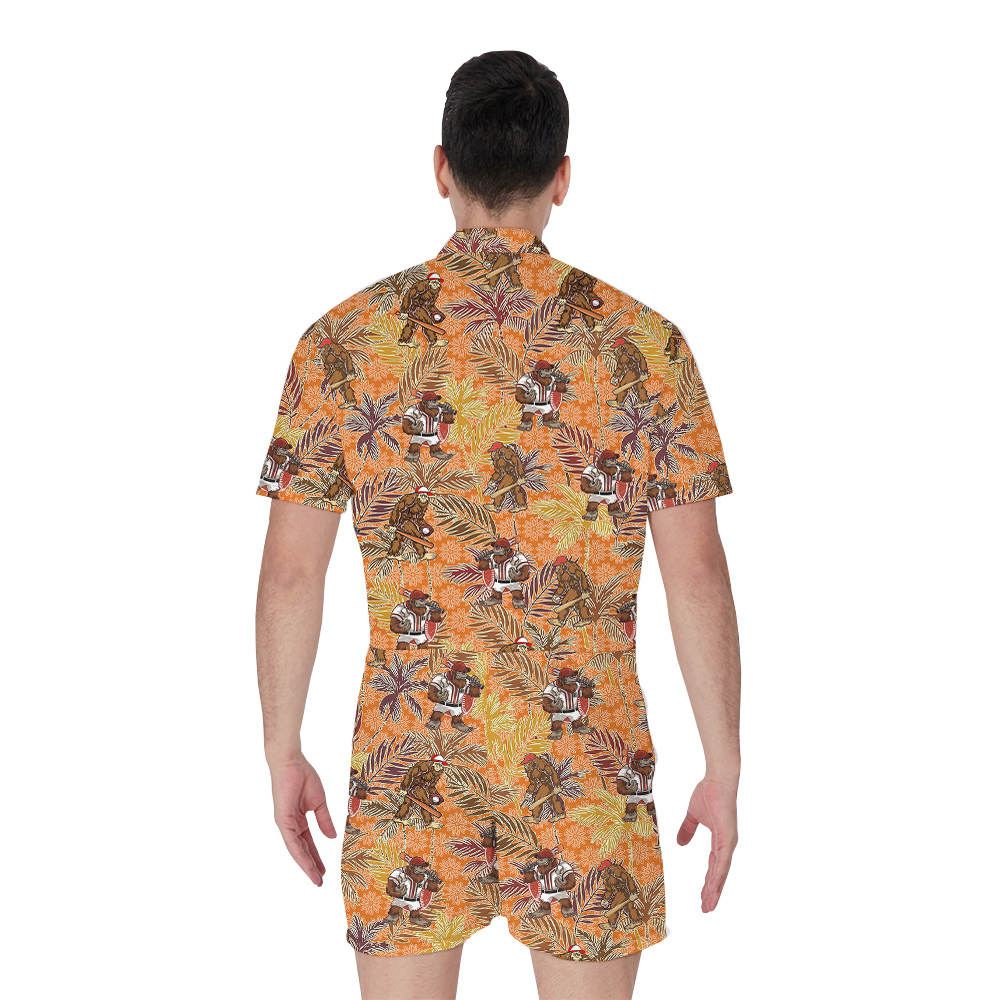 Vintage Palm Trees Baseball Bigfoot Hawaiian Men's Romper