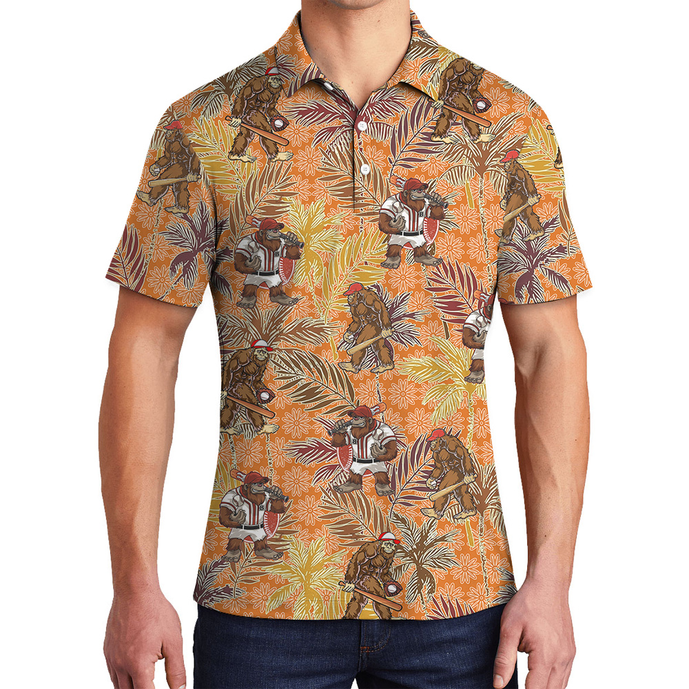 Funny Baseball Sasquatch Tropical Classic Hawaiian Polo Shirt - variant image 1