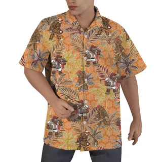 Funny Bigfoot Baseball Tropical Palm Trees Vintage Orange Hawaiian Shirt