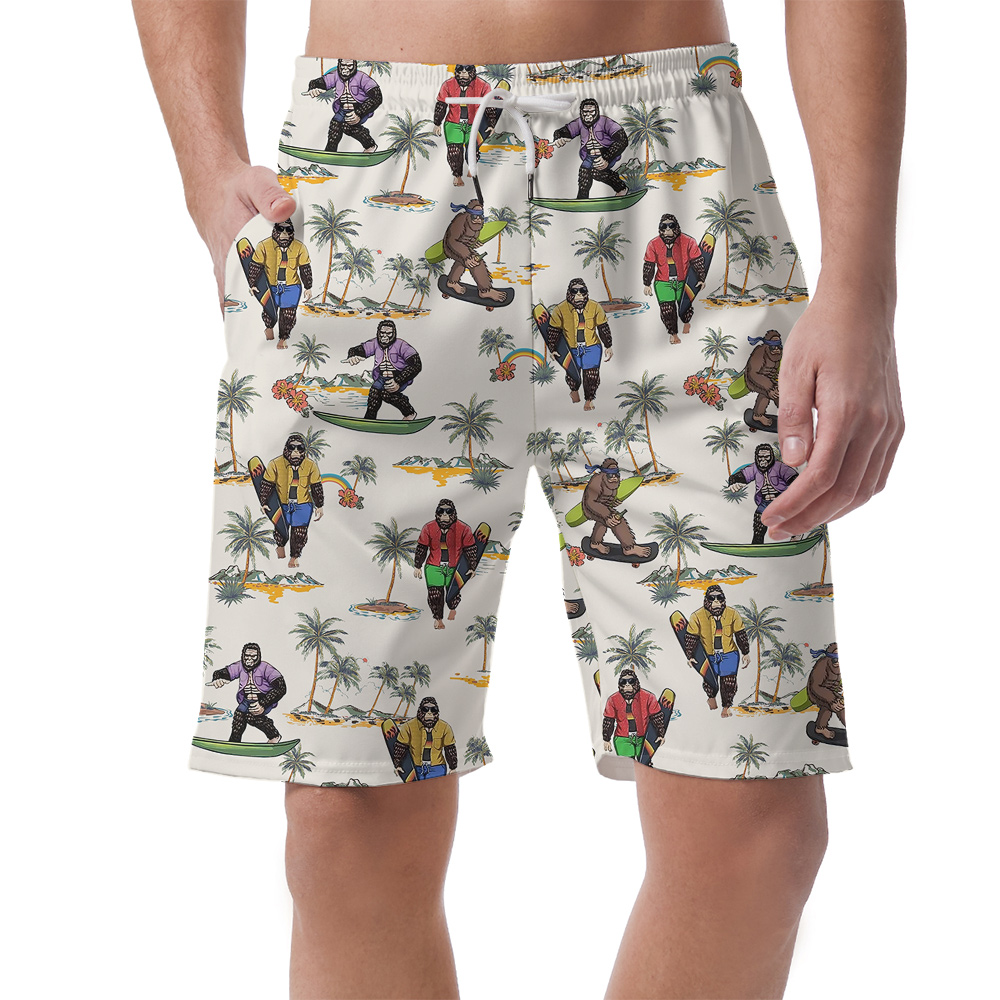 Funny Surfing Bigfoot Tropical Islands Hawaiian Beach Shorts For Men - variant image 1